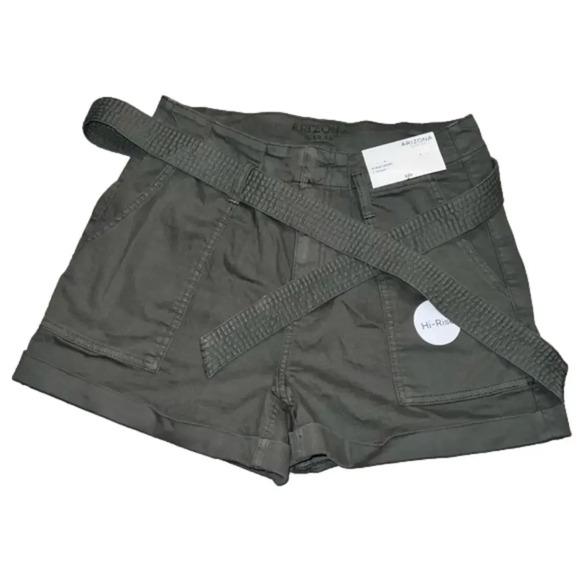Arizona Jean Company Army Green High Rise Tie Waist Shorts, Size 11 - Picture 2 of 4